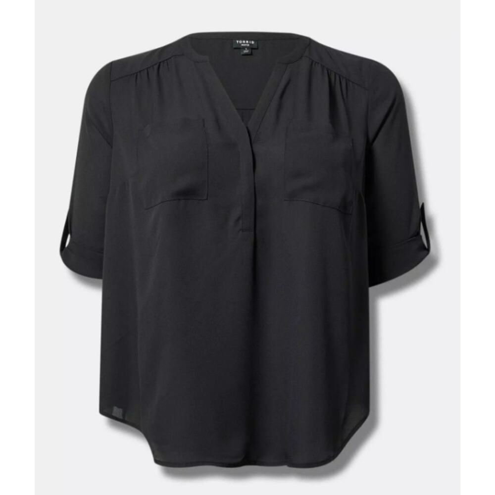New Torrid Womens 4X Top Harper Georgette Pullover 3/4 Sleeve Black
